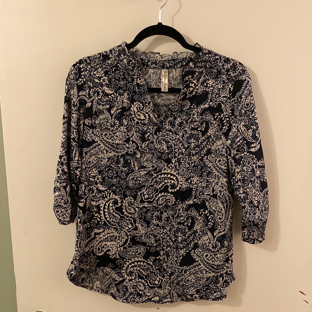 Navy Paisley 3/4 Sleeve Blouse